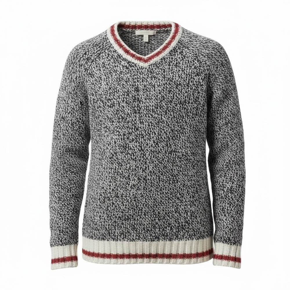 ROOTS Cabin Collection V-Neck Sweater Ragg Knit Wool Blend Size Large 9-10 Gray